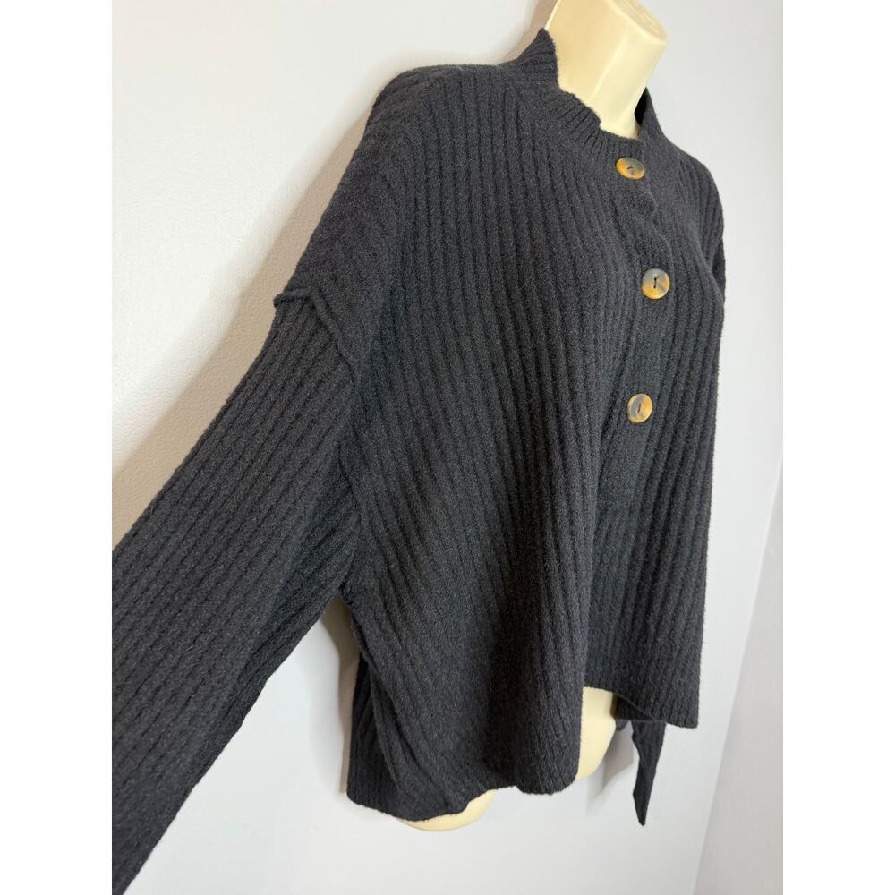 Free People Women's Cocoa Henley Pullover Sweater Black Relax Soft Sz L - Picture 7 of 13